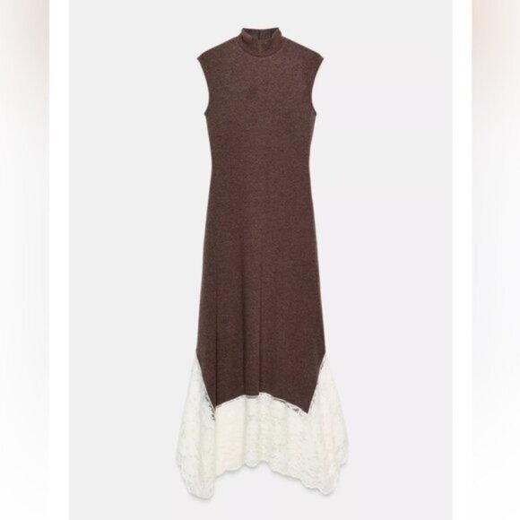 Zara LONG COMBINATION LACE DRESS - Picture 4 of 7